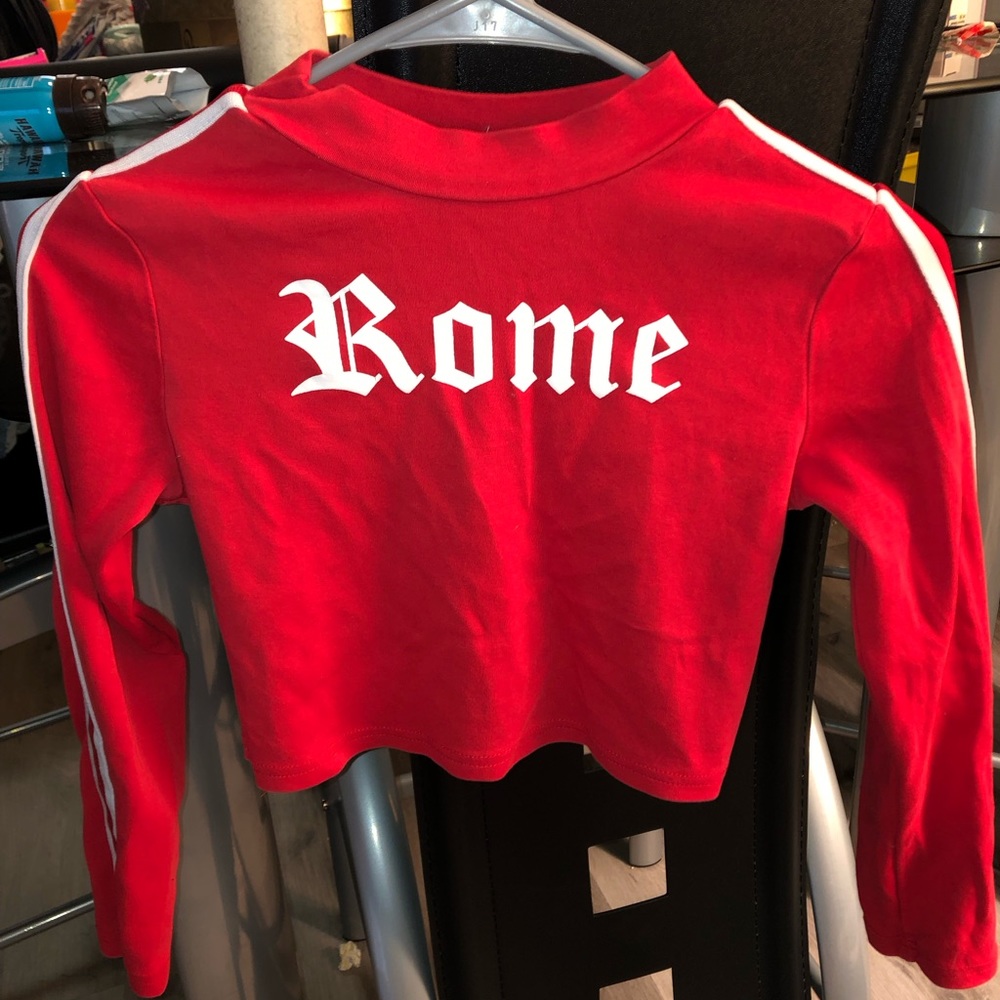 Red long sleeve crop top from SHEIN